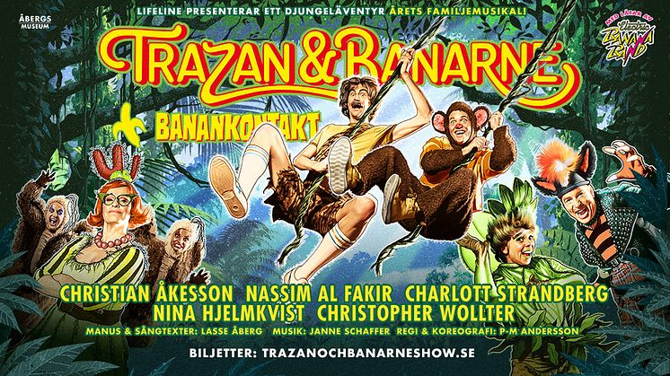 Turnepremiär för årets familjemusikal Trazan & Banarne – Banankontakt manus av Lasse Åberg och musik av Janne Schaffer