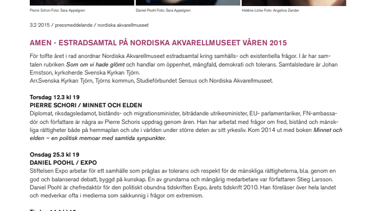 Vårens Amen-samtal på Nordiska Akvarellmuseet fokuserar på mångfald och tolerans