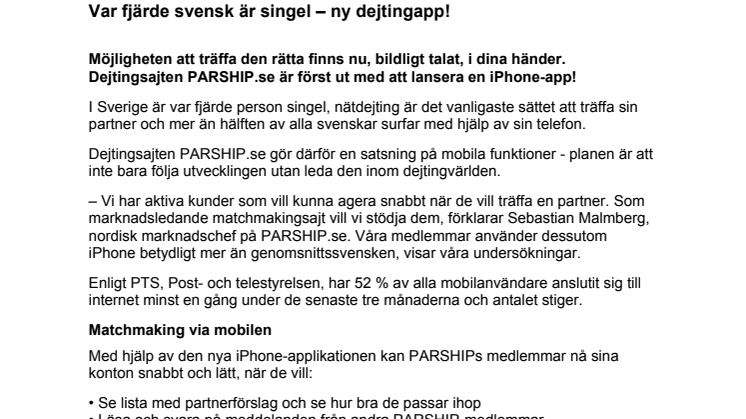 Var fjärde svensk är singel – ny dejtingapp!
