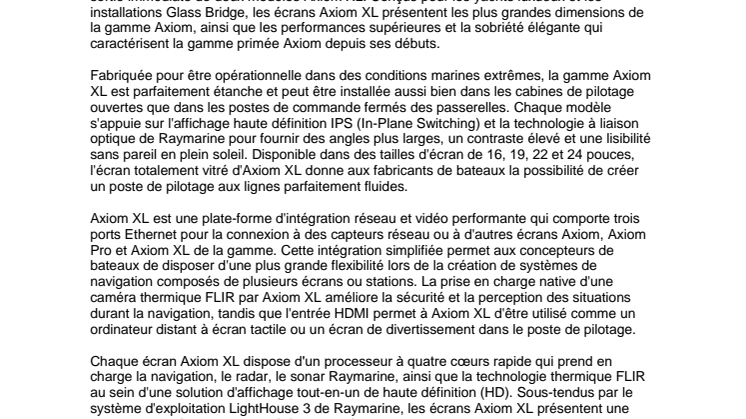 Raymarine: FLIR présente les écrans multifonctions Axiom XL de Raymarine
