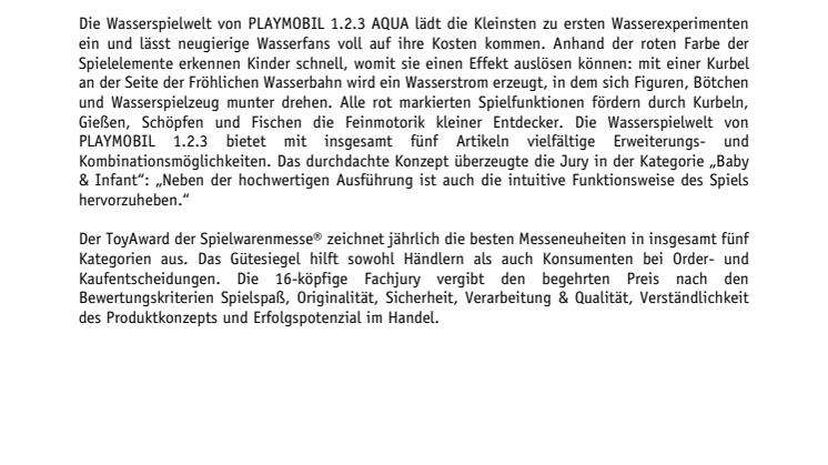 PLAYMOBIL 1.2.3 AQUA gewinnt ToyAward 2020