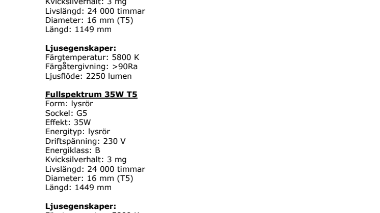 Teknisk specifikation ljusterapi på Dragonskolan