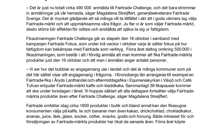 Nära 14 000 fikar Fairtrade i Kronobergs län på torsdag