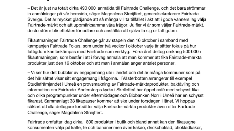 Över 6000 västerbottningar fikar Fairtrade på torsdag