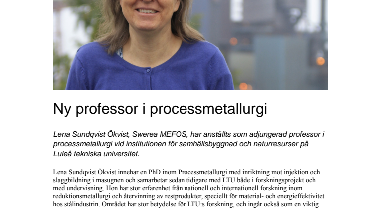 Ny professor i processmetallurgi