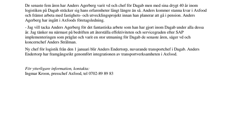 Anders Agerberg lämnar sin tjänst som vd för Dagab