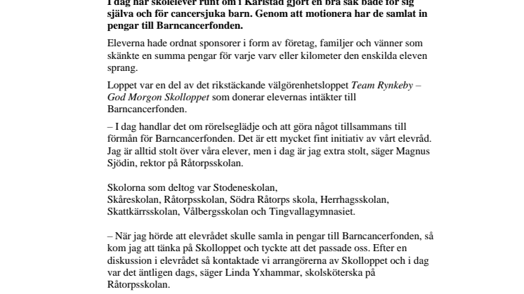 Skolelever sprang mot cancer
