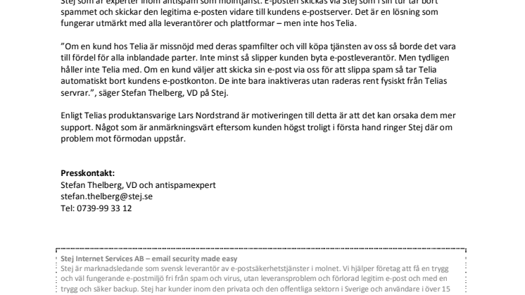 Telia hindrar sina kunder stoppa spam