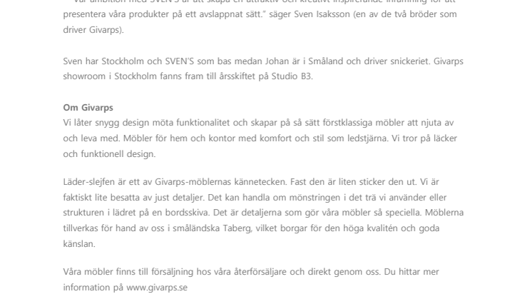SVEN’S är Givarps nya showroom i hjärtat av Stockholm