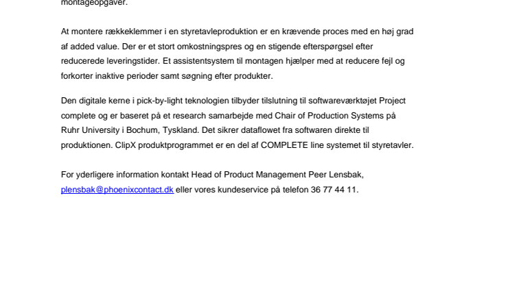 Assistentsystem til databaseret montage af rækkeklemmer