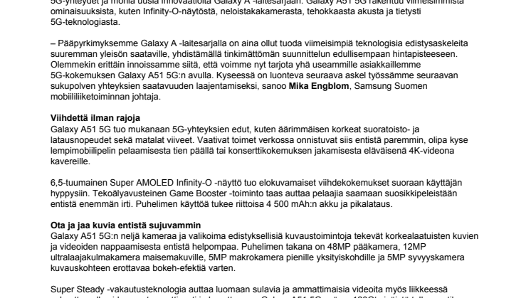 Samsung paljasti Galaxy A -tuoteperheen uusimmat jäsenet: Galaxy A51 5G ja Galaxy A41