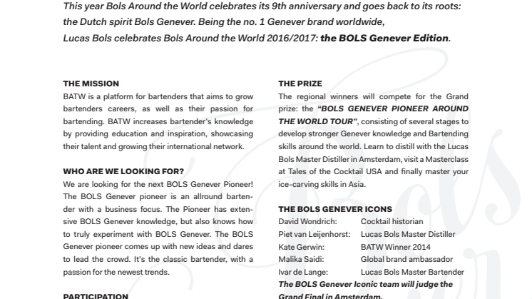 Are you the next Bols Genever Pioneer? - time for the 2016/17 BATW competition!