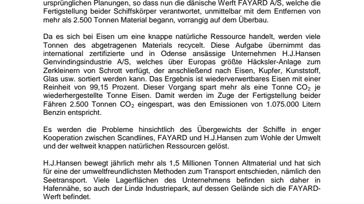 Scandlines setzt auf nachhaltigen Fährumbau