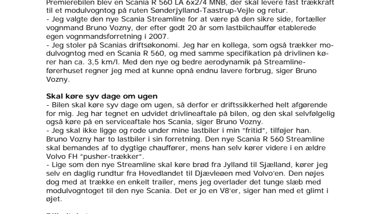 Danmarks første Scania Streamline leveret