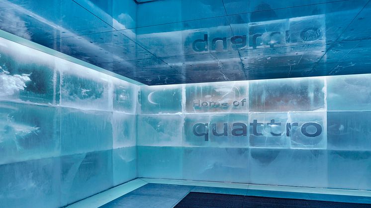Indgangsparti med sanserum i is - home of quattro - på Audis stand på Frankfurt International Motor Show 2015