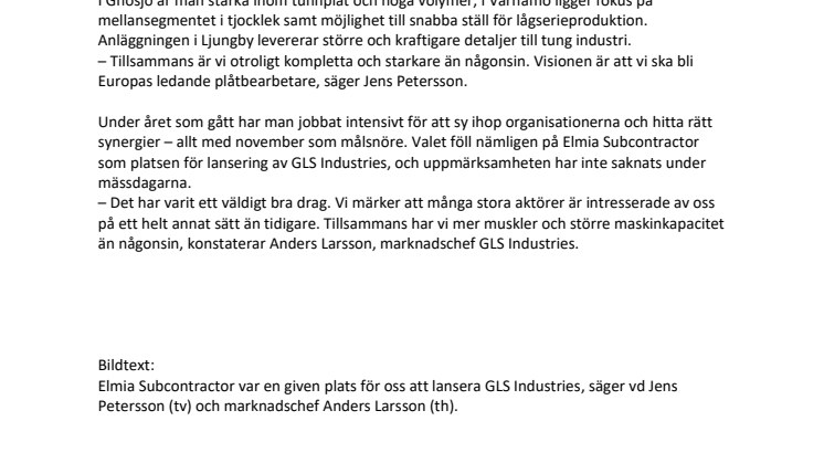 Premiär för ny koncern inom plåtbearbetning