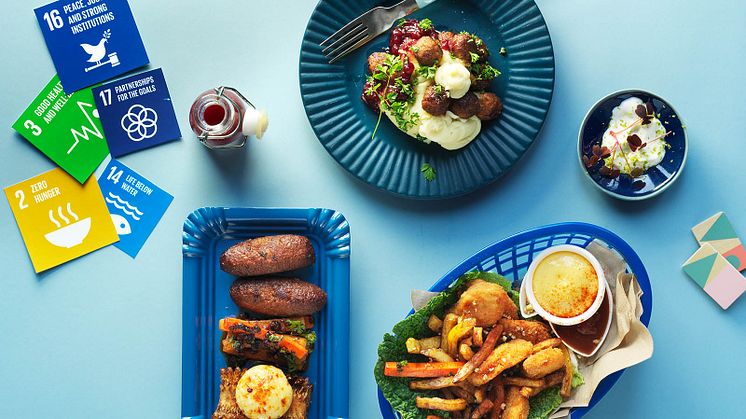Inspirerande, hållbar och god mat från Orkla FoodSolutions, med FN:s klimatmål liggande bredvid på bordet.