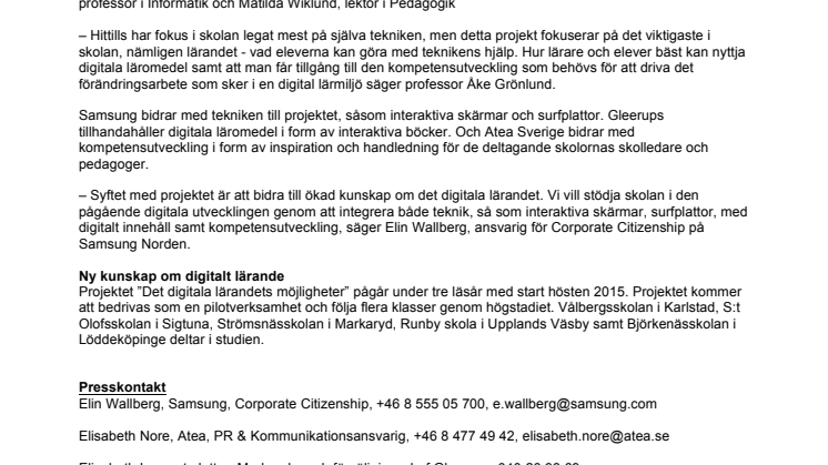 Samsung, Atea och Gleerups startar skolprojekt  om digitalt lärande