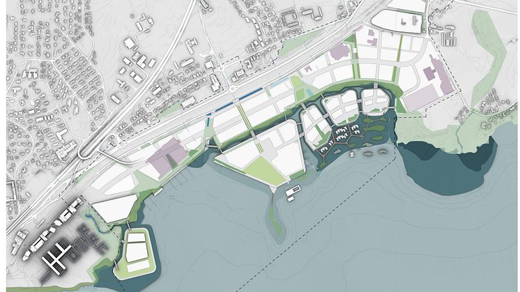 Utviklingen av Fjordbyen Lier og Drammen blir stadig mer konkretisert med øyer, kanaler og strandlinje. Senere i år skal planen sendes Lier kommunen. Illustrasjon: Link Arkitektur.