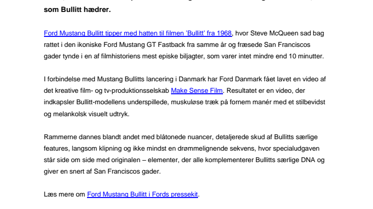Se den nye Mustang Bullitt hædre den originale model fra 1968