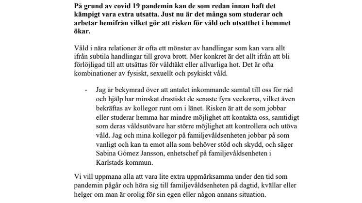 Ökad risk för våld i nära relationer – det finns hjälp att få!