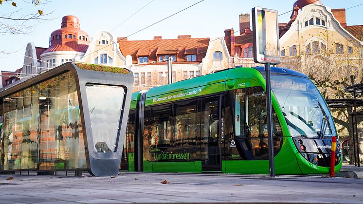 Spårvagnshållplatsen på Clemenstorget. Foto: Jacob Pihl, Skånetrafiken.