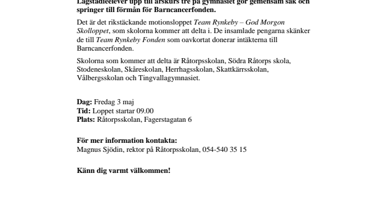 Pressinbjudan: Skolelever springer mot cancer