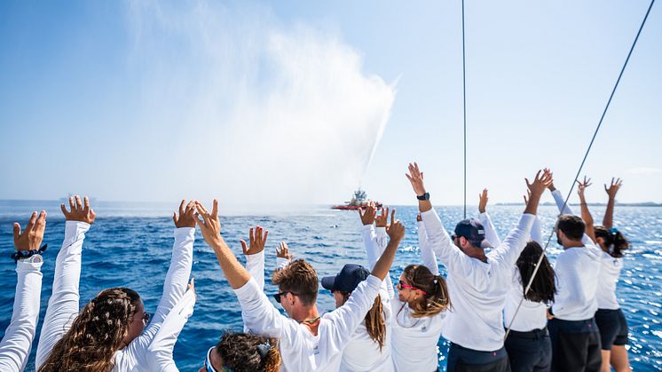 The 'Winds of Change' Team celebrate their completed circumnavigation around Cyprus