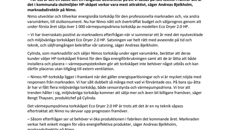 ”Marknaden redo för miljövänliga, svenska torkskåp” - Succé för nyutvecklat torkskåp med värmepumpsteknik