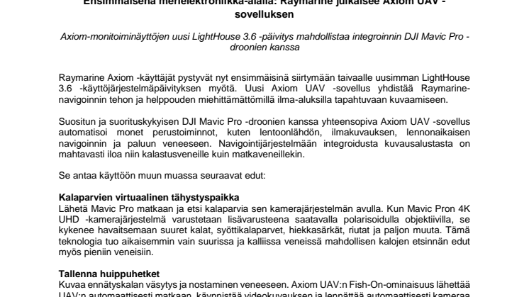 Raymarine: Ensimmäisenä merielektroniikka-alalla: Raymarine julkaisee Axiom UAV -sovelluksen