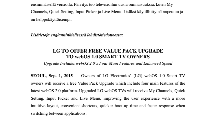 LG TUO TUOREIMMAN WEBOS-VERSION VANHEMPIIN SMART TV -MALLEIHINSA