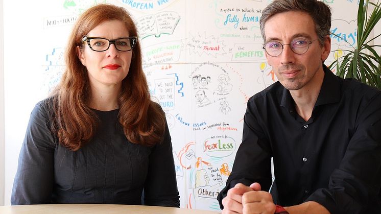 Professor Tanja Bueltmann of Northumbria University with Christos Katsioulis, Director of Friedrich-Ebert-Stiftung’s London office. (Photo credit: Andre Weisser/FES London)