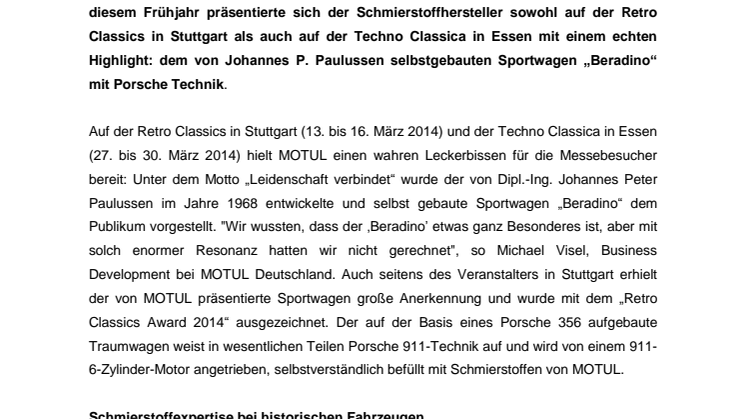 MOTUL auf der Retro Classics und Techno Classica ganz vorne dabei