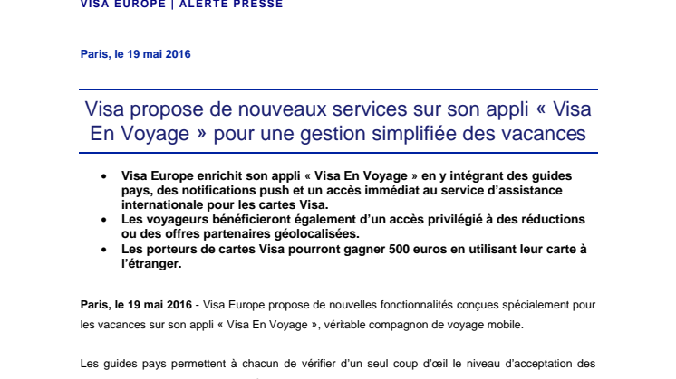  Visa propose de nouveaux services sur son appli « Visa En Voyage » pour une gestion simplifiée des vacances