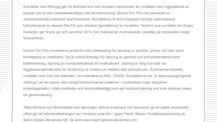 Nya filmrondeller för slipning av lack, spackel och kompositer