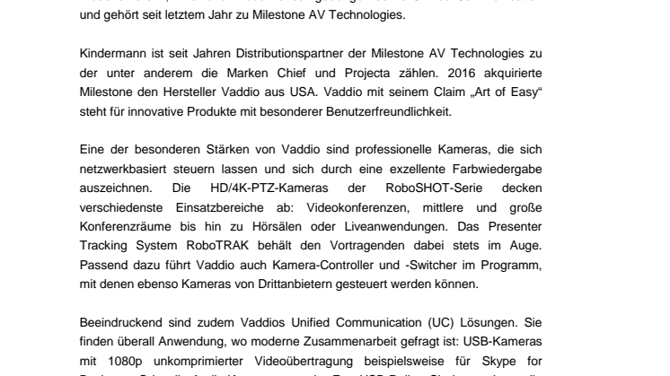 Vaddio Produktpalette jetzt bei Kindermann