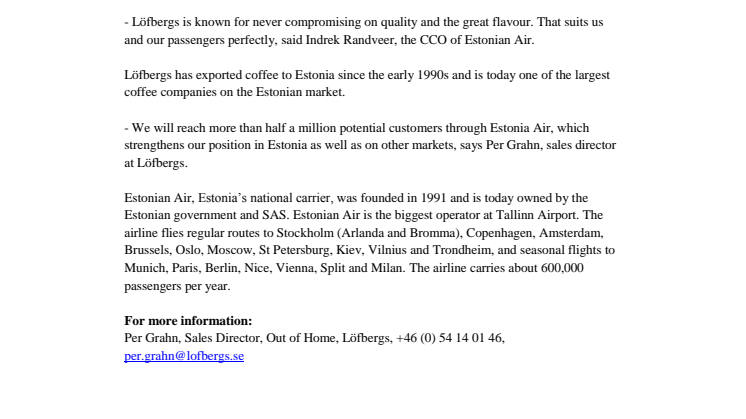 ​​Löfbergs rises to greater heights in Estonia