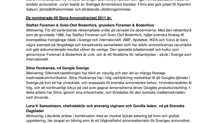 Stora Annonsördagen 2011: Vem tar hem Stora Annonsörpriset 2011? 