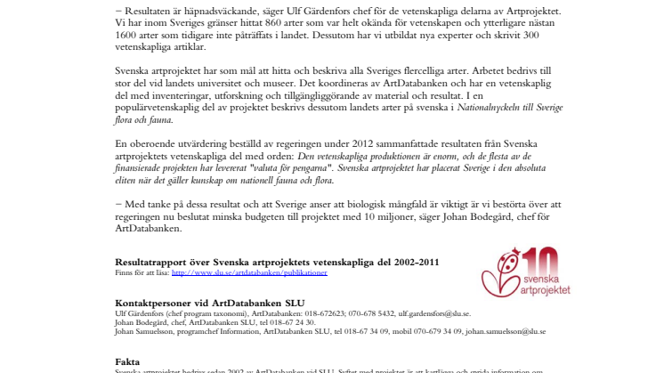 Svenska artprojektet placerar Sverige i absoluta eliten när det gäller artkunskap
