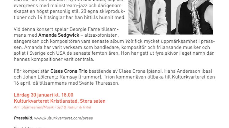  GEORGIE FAME, AMANDA SEDGWICK  & CLAES CRONA TRIO  