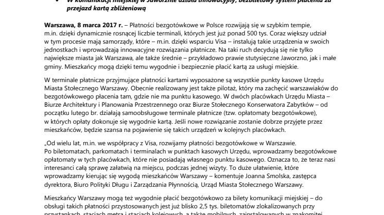 Visa wspiera rozwój płatności bezgotówkowych w polskich samorządach