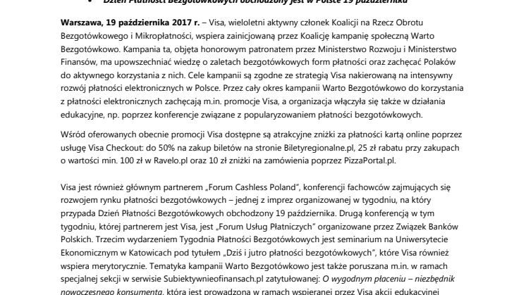 Visa wspiera kampanię społeczną Warto Bezgotówkowo