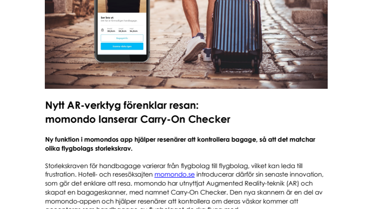 Nytt AR-verktyg förenklar resan: momondo lanserar Carry-On Checker
