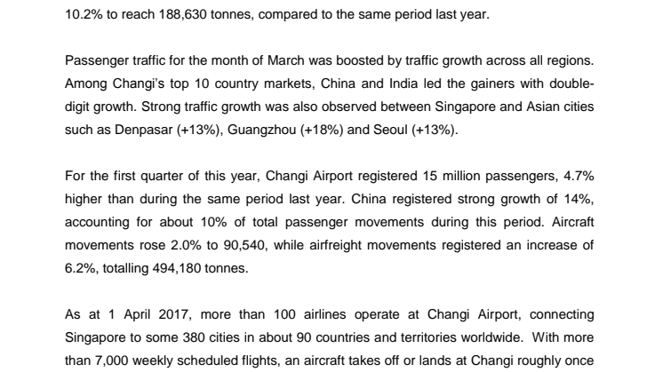Operating Indicators for March 2017