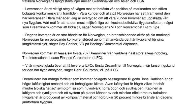 Norwegian har mottagit sin första Dreamliner