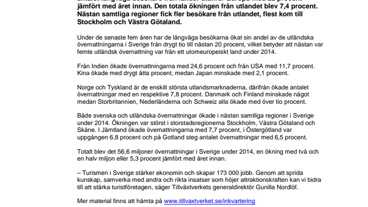 Turismåret 2014: Rekordmånga utländska besökare till Sverige