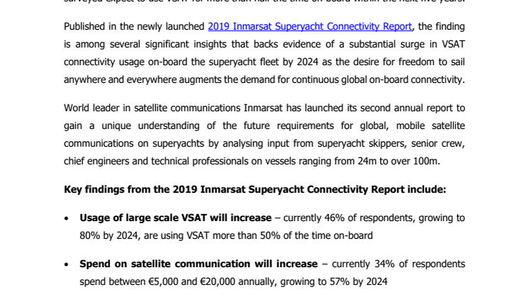 Inmarsat’s 2019 Superyacht Connectivity Report Forecasts Surge in VSAT Usage