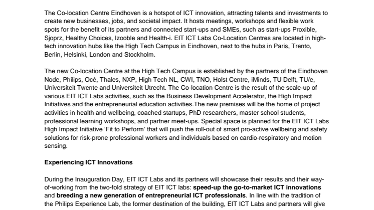 EIT ICT Labs opent nieuwe locatie op High Tech Campus Eindhoven