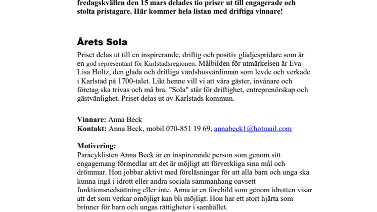 ​Alla vinnarna på 100° Karlstad