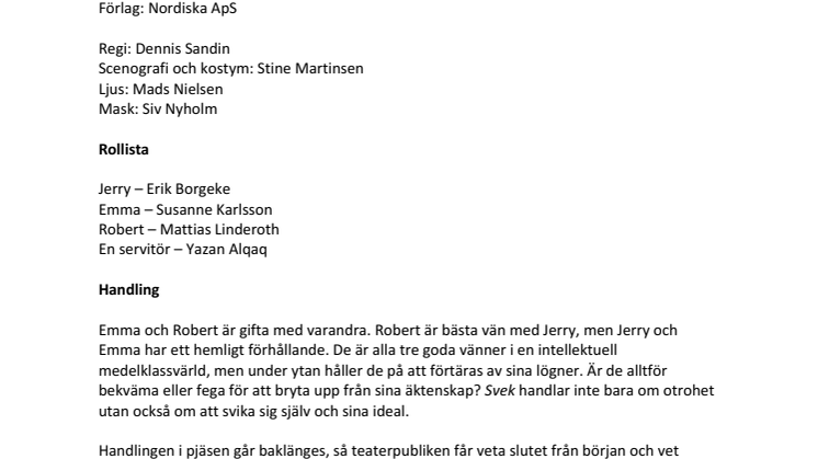 Premiär för Harold Pinters Svek på Intiman